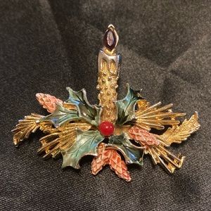 Vintage Holiday Candle and Pine Pin